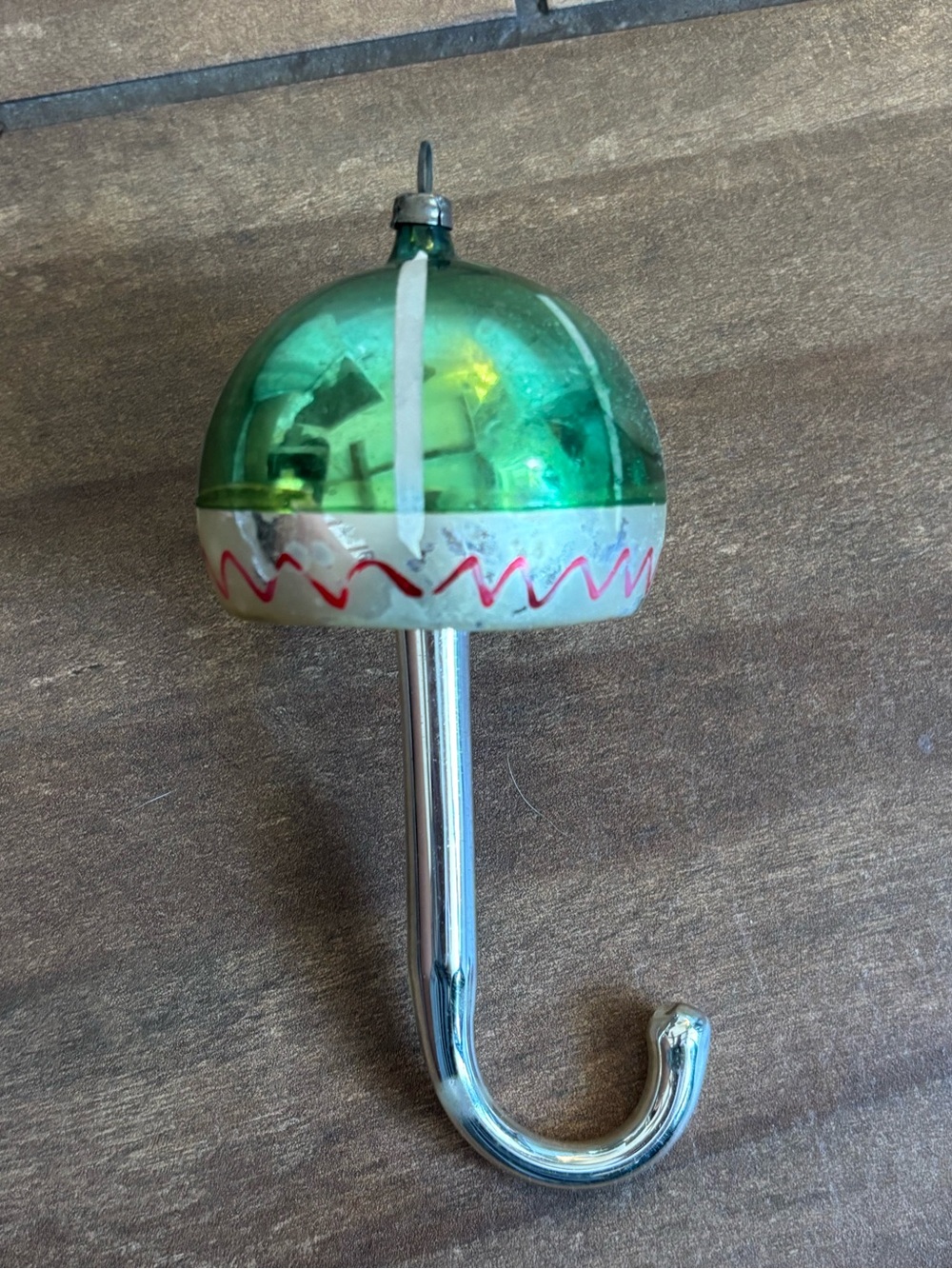 Vintage German Mercury Glass Umbrella Parasol Christmas Ornament Green